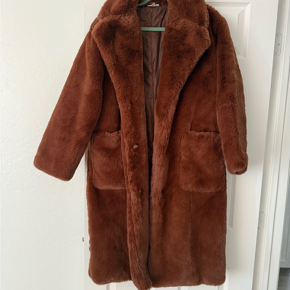 Neon Rose Luxurious Brown Faux Fur Coat size M